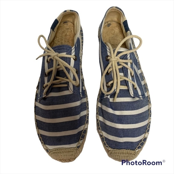 Soludos Derby Blue White Stripe Lace Up Espadrilles - Picture 4 of 15